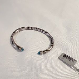 Cable Classics Bracelet in Sterling Silver with Blue Topaz and Pavé Diamonds